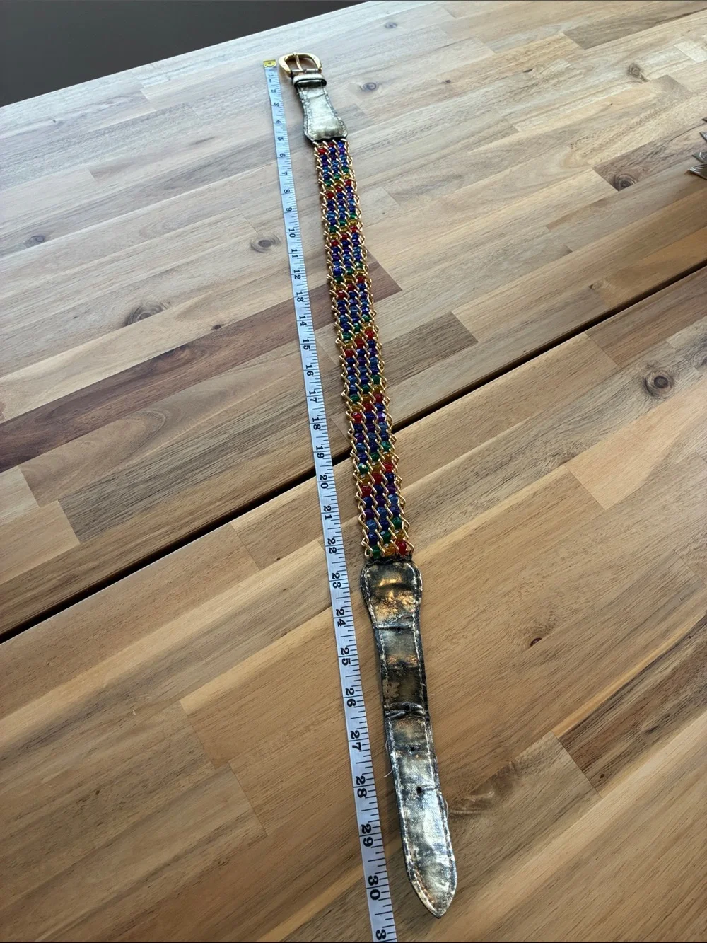 Y2K VTG Colorful Beaded Avant Garde chain Link Belt Metallic Leather Closure